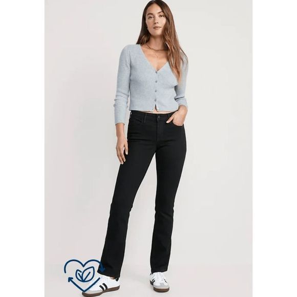 Old Navy NWT Mid-Rise Kicker Boot-Cut Black Jeans for Women, Size 8 Long, $40 - Picture 1 of 6